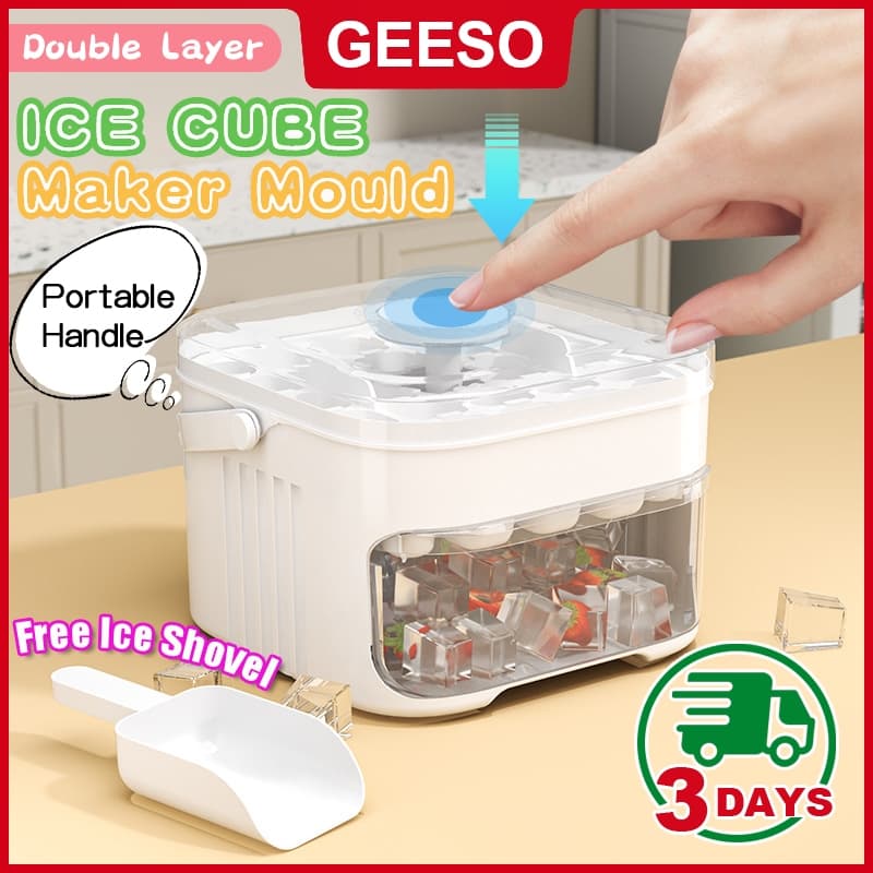 GEESO ICE Cube Maker Mould With Free Shovel แม่พิมพ์ก้อนน้ําแข็ง แบบกด กล่องน้ําแข็งสองชั้น เกรดอาหาร…