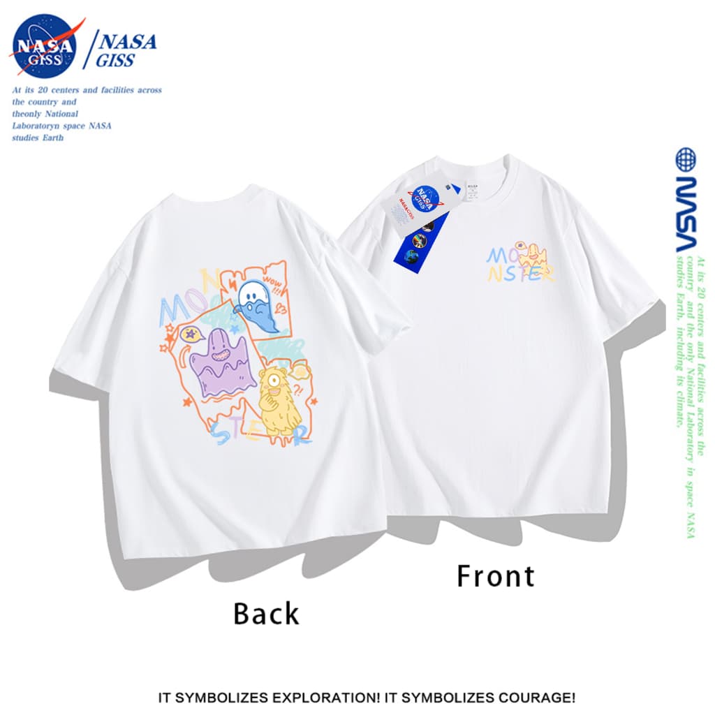 NASA เสื้อยืดหญิงชาย สไตล์เกาหลี เสื้อ summer ลายสองด้านน่ารัก เสื้อยืด cotton คอกลม ทรงหลวม ระบายอากาศ