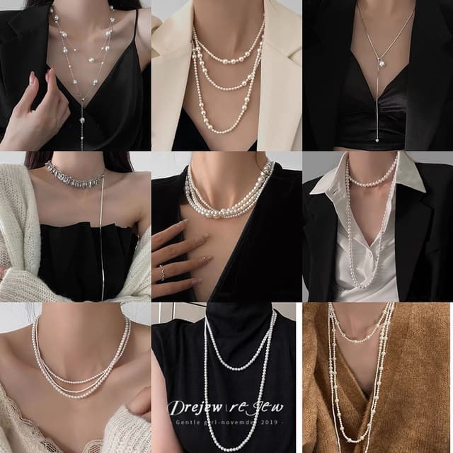 เดรช สร้อยคอมุกเทียมยาวผิดปกติฝรั่งเศสแสงหรูหราโซ่เสื้อกันหนาว