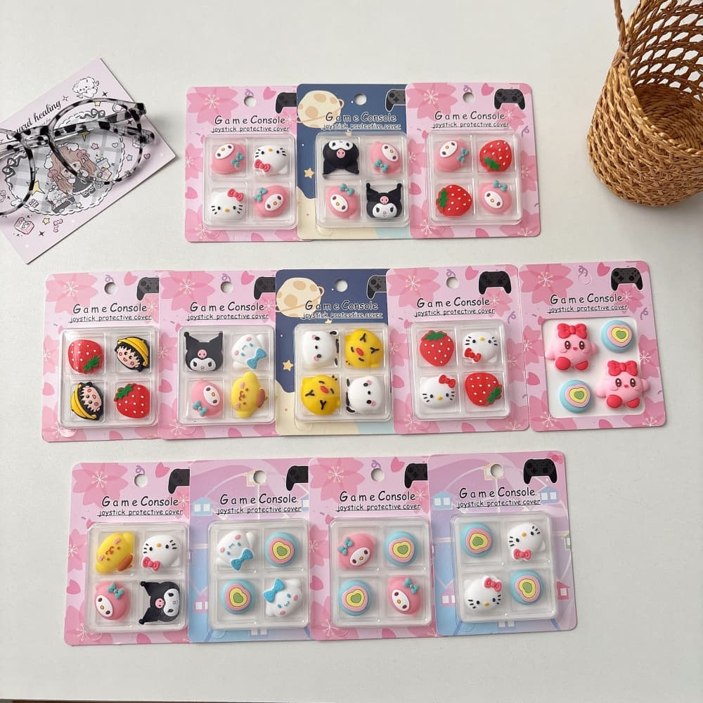 4 ชิ้น/ล็อต Sanrio Hello Kitty น่ารักซิลิโคน Joycon Thumb Stick Grip Cap จอยสติ๊กสําหรับสวิทช์ switch PS4/5… รูปที่ 1
