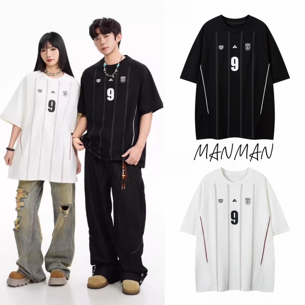 M&M แขนสั้นลายทาง สไตล์ Hiphop เสื้อยืด แบบหลวมลําลอง แฟชั่นแมทช์ง่าย