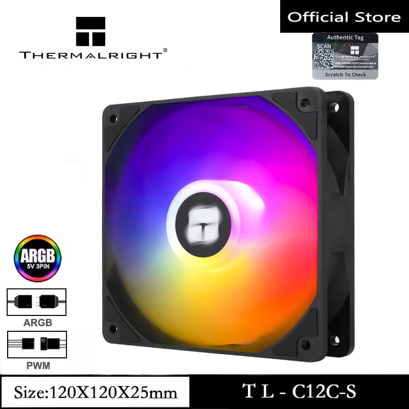 Thermalright TL-C12C-S ARGB พัดลมแชสซีพัดลม CPU 120 มม.พัดลม Cooler 4pin PWM คอมพิวเตอร์เงียบพร้อมแบริ่ง…
