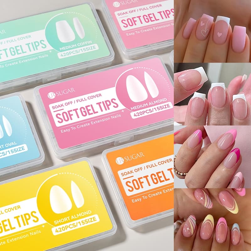 UR SUGAR Clear Matt Soft Gel เคล็ดลับ 420pcs เคล็ดลับเล็บปลอม Extension 15 ขนาดสําหรับ Home DIY เล็บเล็บ…