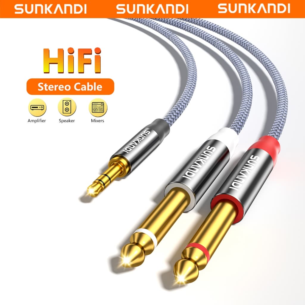 Sunkandi 3.5 มม.TRS ถึง Dual 6.35 มม. สเตอริโอแจ็ค 1/8" TRS ถึง 1/4" TS Mono Y-Cable Splitter สายไฟ สําหรับ…
