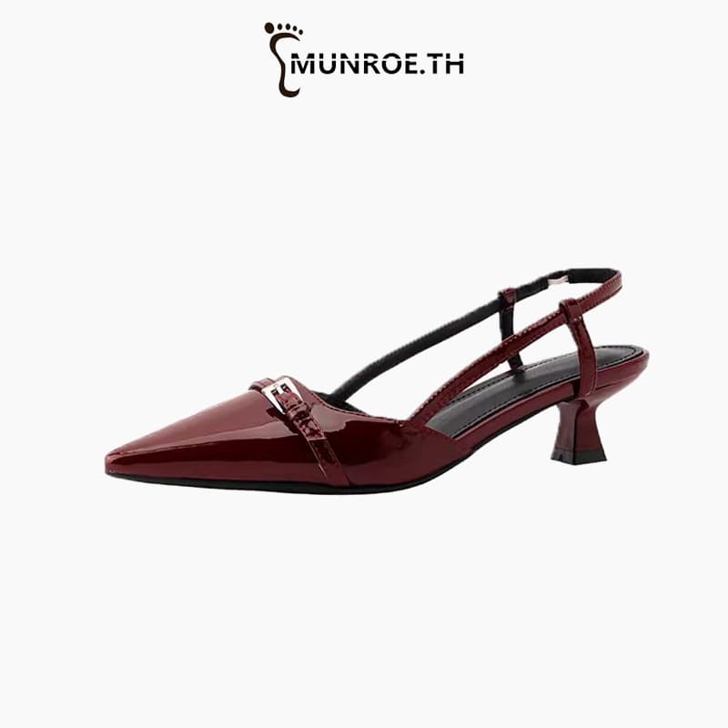 Munroe รองเท้าส้นสูงของผู้หญิงทันสมัย รองเท้าส้นสูงหัวแหลมสีทึบ หัวสี่เหลี่ยม สไตล์ย้อนยุคฝรั่งเศส ซส์ใหญ่…