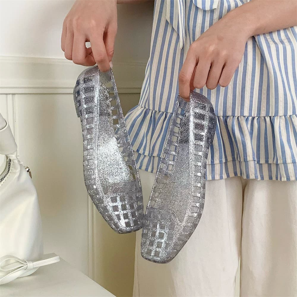 XIXITIAO รองเท้าเดี่ยวสุภาพสตรีสแควร์ Toe แบน Creative Hollow ฤดูร้อน Seaside Vacation Leisure สวมใส่กลางแจ้ง
