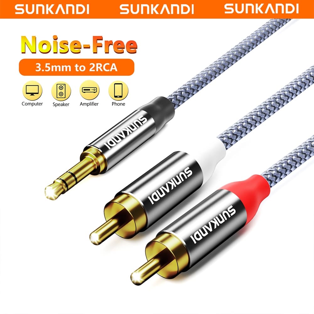 Sunkandi 3.5 มม.ชาย 2RCA สายสัญญาณเสียงแจ็ค AUX Gold-plated สเตอริโอ Y-Splitter สําหรับโฮมเธียเตอร์ลําโพง DVD…