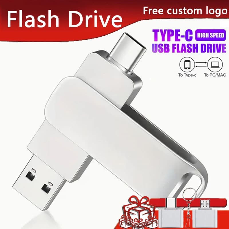 TYPE-C 2-in-1 Flash Driver 2TB/1TB/512GB/256GB/128GB/64GB การส่งสัญญาณความเร็วสูง USB3.2 เหมาะสําหรับ iPhone…