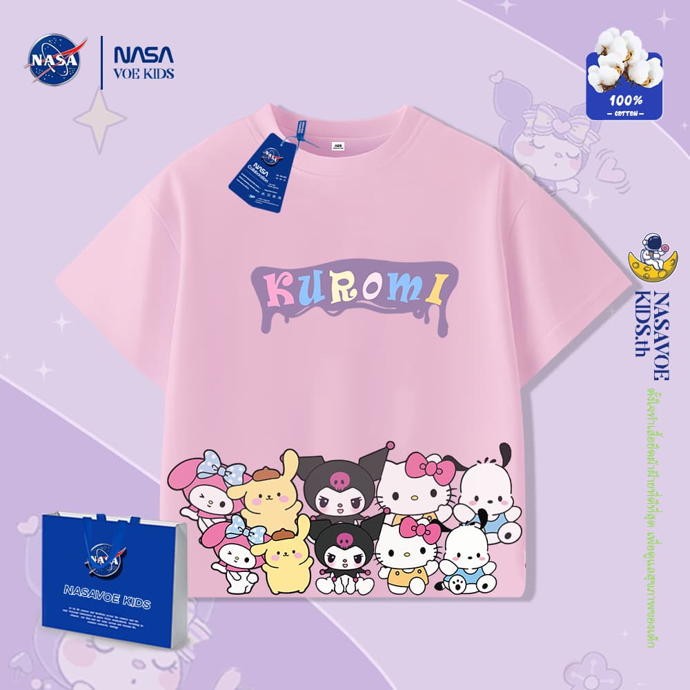 เด็กผู้หญิงแขนสั้น โคโรมิ koromi เสื้อยืดการ์ตูนน่ารักผ้าฝ้ายแท้ 100%แขนสั้น