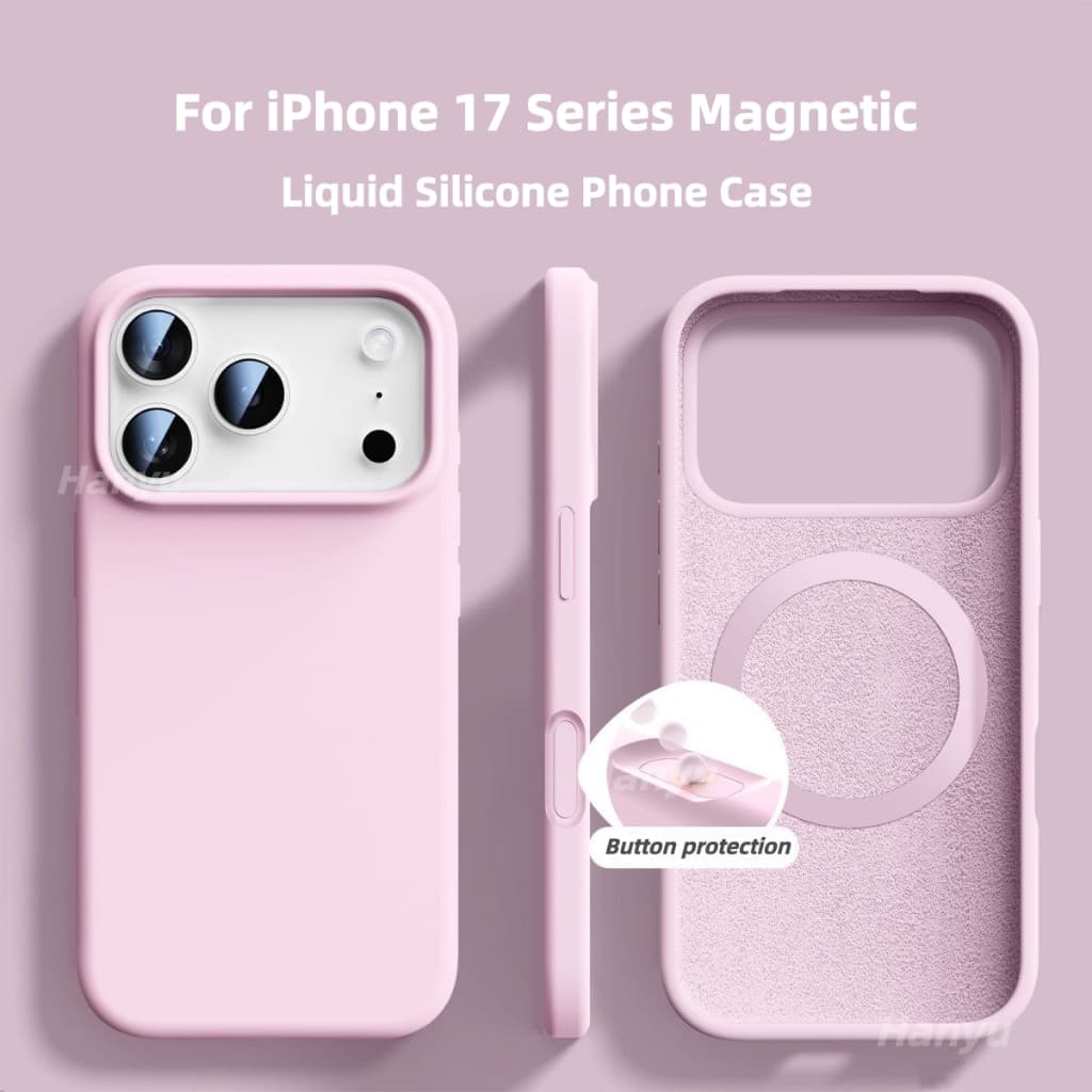 แม่เหล็กซิลิโคนเหลว iP17 16 พร้อมปุ่มป้องกันเคสโทรศัพท์สําหรับ iPhone 17 16 15 Pro Max ซิลิโคนนุ่มกรณี 17Air…
