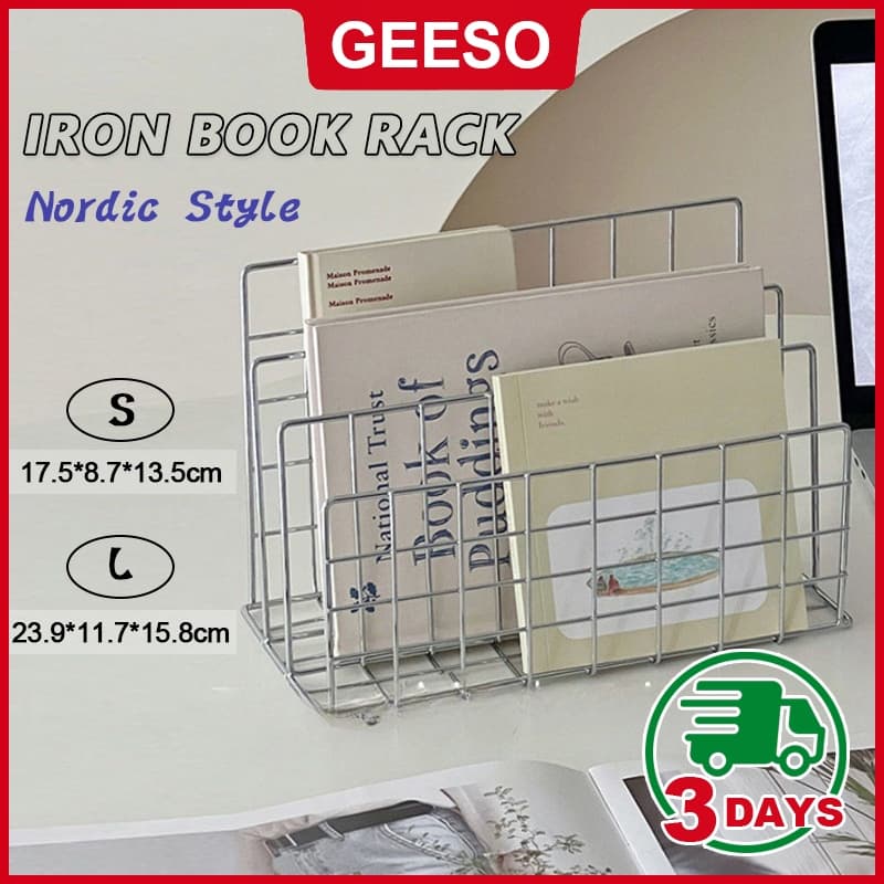 GEESO Minimalist Iron Desktop Storage Rack Organizer ตารางจัดระเบียบชั้นวางหนังสือเอกสารโต๊ะ Multi-functional…