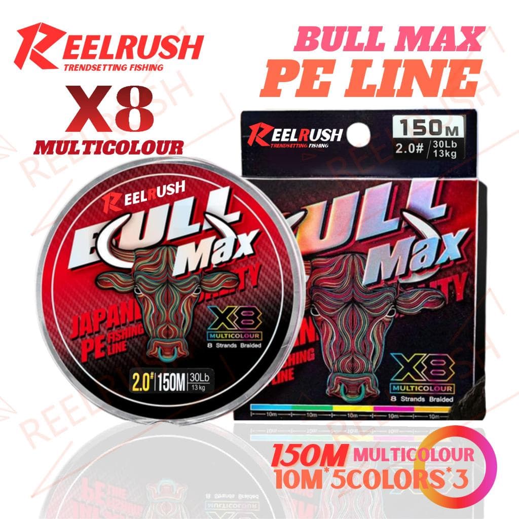 ReelRush-CH X8 PE สายเอ็นตกปลา 8 เส้น 10-60lb สําหรับปลาช่อน | เปลี่ยนสีทุก 10 เมตร สีเดียวกันทั้งเส้น ทนทาน…