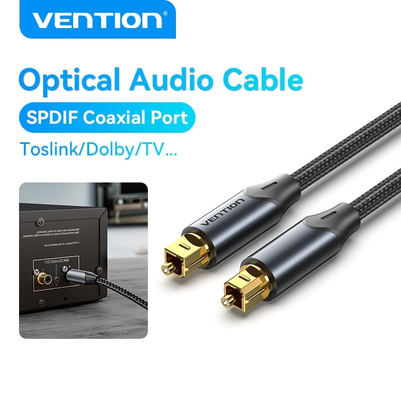 Vention สายสัญญาณเสียงออปติคอลไฟเบอร์ 5.1 S / PDIF Toslink ผ้าฝ้ายถักตาข่าย PVC สําหรับ PS4 / Xbox TV / ลําโพง