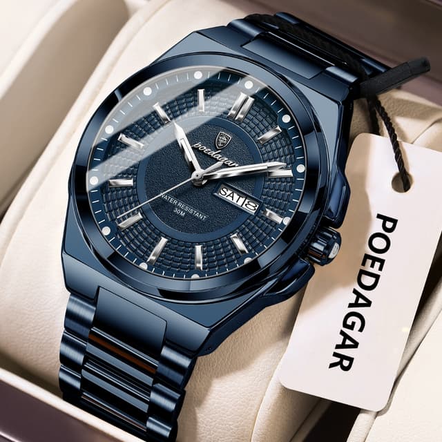 POEDAGAR Top ทหารผู้ชายนาฬิกากันน้ําส่องสว่างวันที่สัปดาห์ Luxury Man นาฬิกาสแตนเลสสตีลควอตซ์นาฬิกาผู้ชาย…