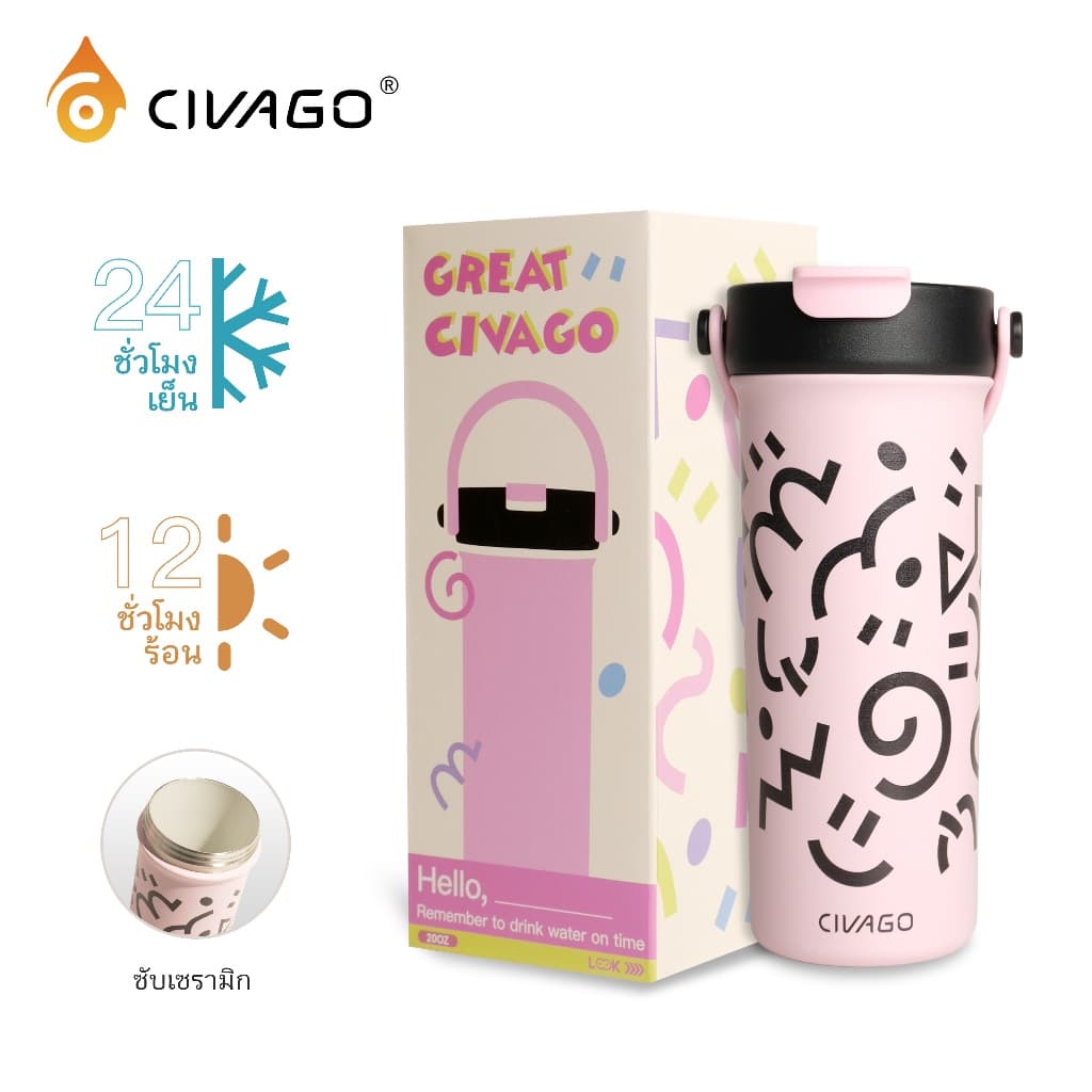CIVAGO(20oz/600ml)แก้วกาแฟเซรามิกที่มีฝาปิดความจุขนาดใหญ่น่ารักแก้วเดินทางขวดน้ํารั่วของขวัญ