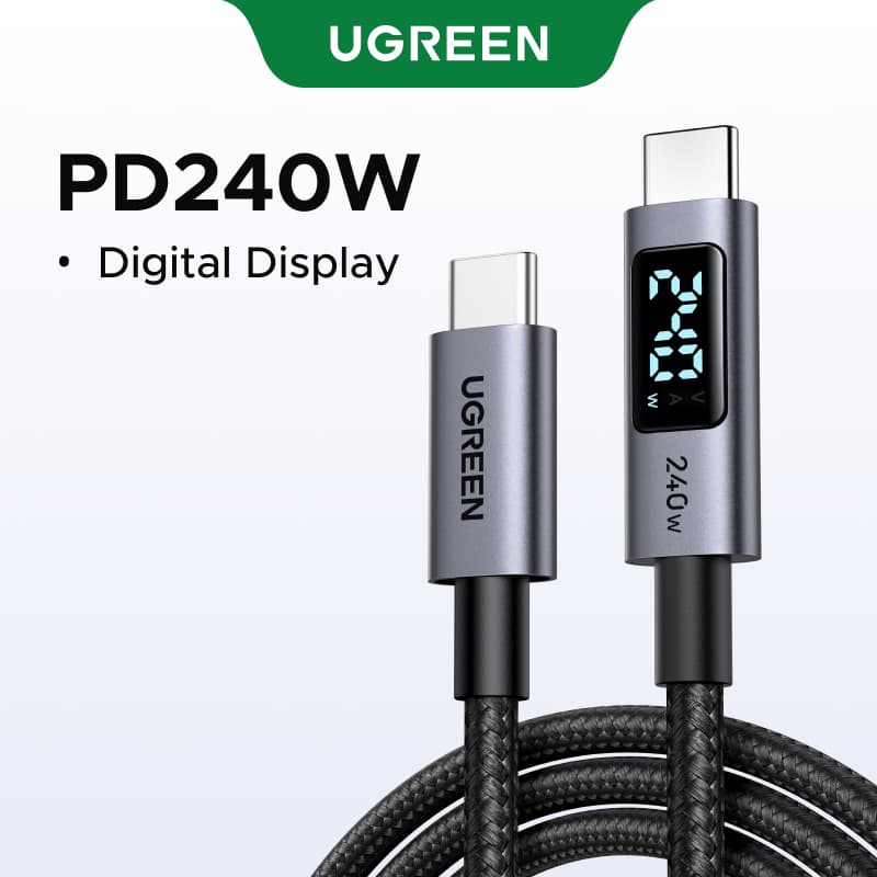 UGREEN สายชาร์จข้อมูล 240W USB 2.0 USB-C ถึง USB-C สายจอแสดงผลดิจิตอลอลูมิเนียมถักเข้ากันได้กับ iPhone 18 Pro…