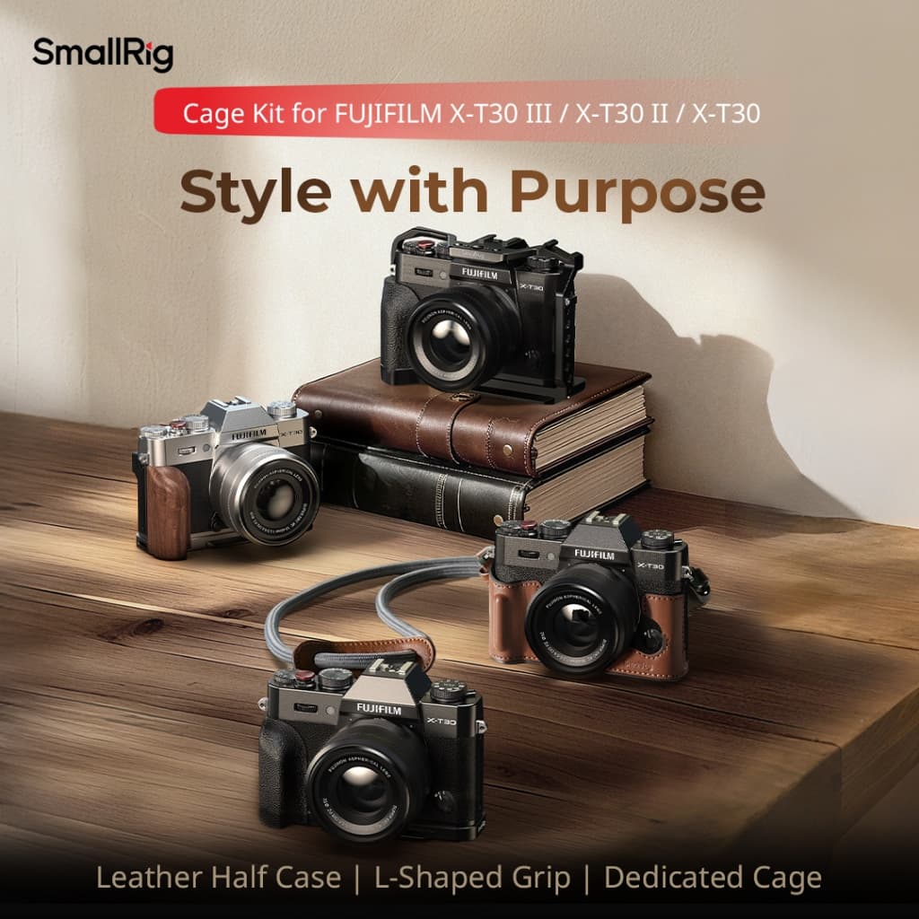 SmallRig Cage/Leather Half Case Kit/L-Shaped Mount Plate พร้อมซิลิโคน/ด้ามไม้สําหรับ FUJIFILM X-T30 / X-T30…