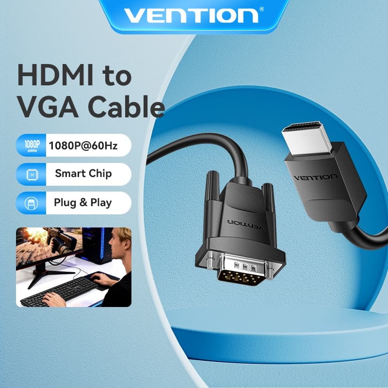 Vention สาย HDMI to VGA 1080P สายส่งสัญญาณวิดีโอความละเอียดสูงสําหรับคอมพิวเตอร์/ทีวี/โปรเจคเตอร์
