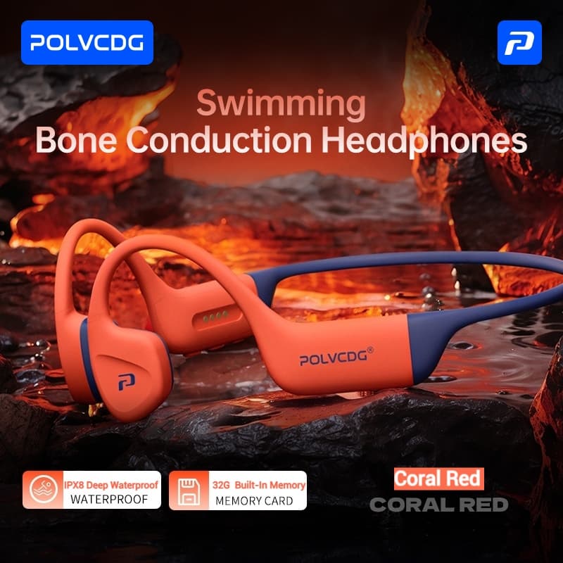 Polvcdg-x16 IPX8 กันน้ํา Bone Conduction ว่ายน้ําชุดหูฟังซิลิโคนเหลว 32G หน่วยความจําบลูทูธ 5.4…