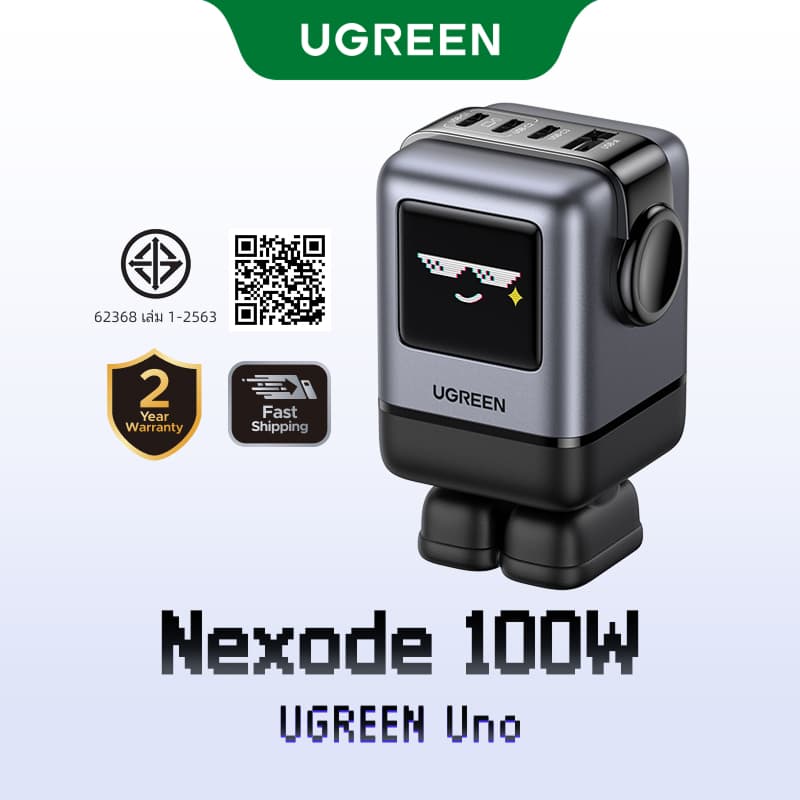 UGREEN Uno 100W GaN Charger Robot Design Quick Charge 4.0 3.0 PPS PD Fast Chargerสําหรับ iPhone 18 Pro Max…