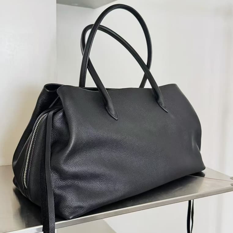 Lune Sac กระเป๋าหนังแท้หนังฟูช่องหลายชั้น กระเป๋าโททขนาดใหญ่สไตล์เรโทร สําหรับทํางานสะพายข้างได้