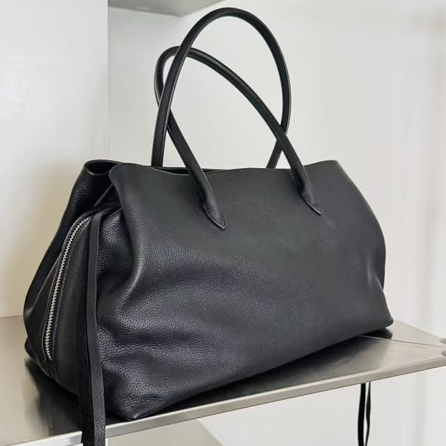 Lune Sac กระเป๋าหนังแท้หนังฟูช่องหลายชั้น กระเป๋าโททขนาดใหญ่สไตล์เรโทร สําหรับทํางานสะพายข้างได้