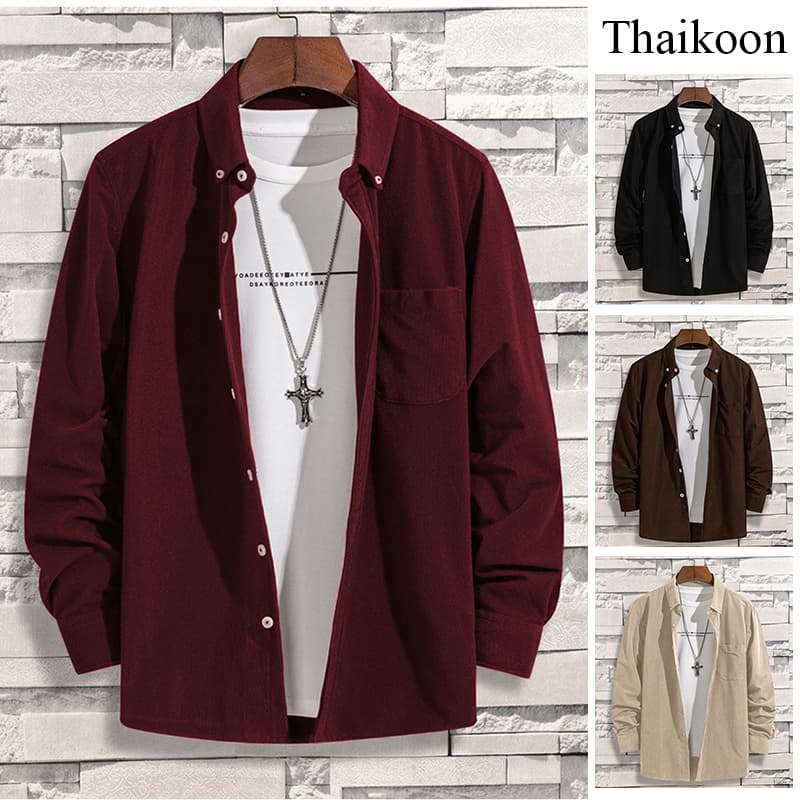 เสื้อแจ็คเก็ตแขนยาวผู้ชาย ผ้าลูกฟูก ทรงหลวม ให้ความอบอุ่น สบาย สําหรับฤดูใบไม้ร่วงและหนา