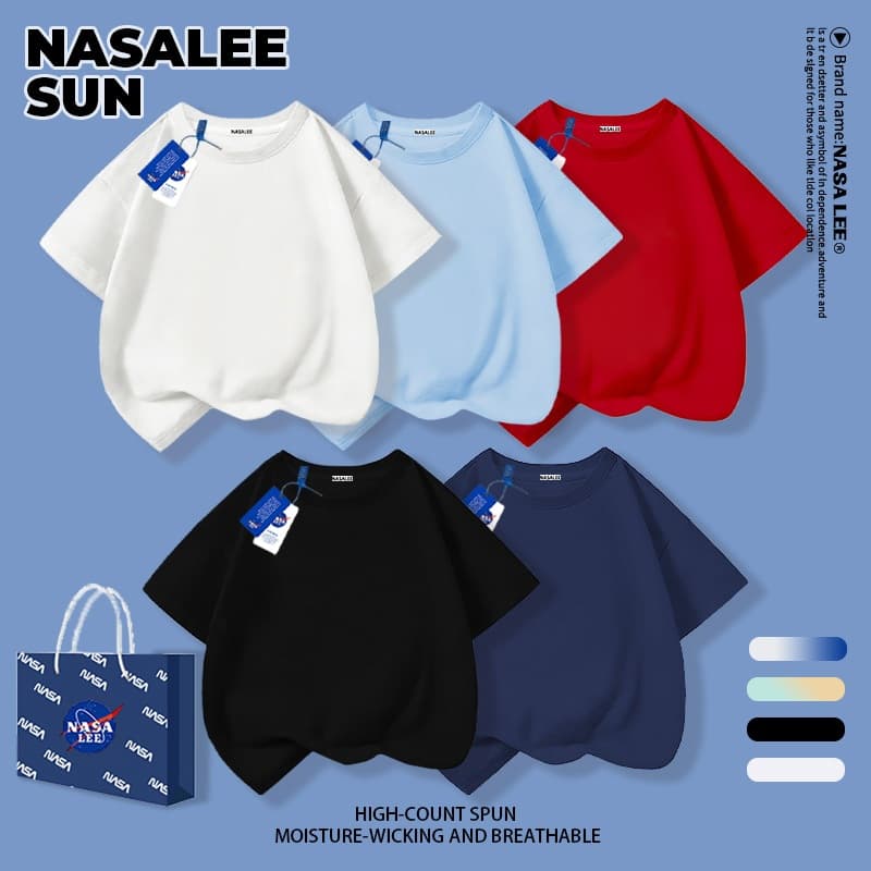 เสื้อยืดแขนสั้น NASA สําหรับเด็ก สีขาวเรียบล้วน (ไม่มีลายพิมพ์) ทําจากผ้าฝ้าย 100% เหมาะสําหรับเด็กอายุ 3-16…