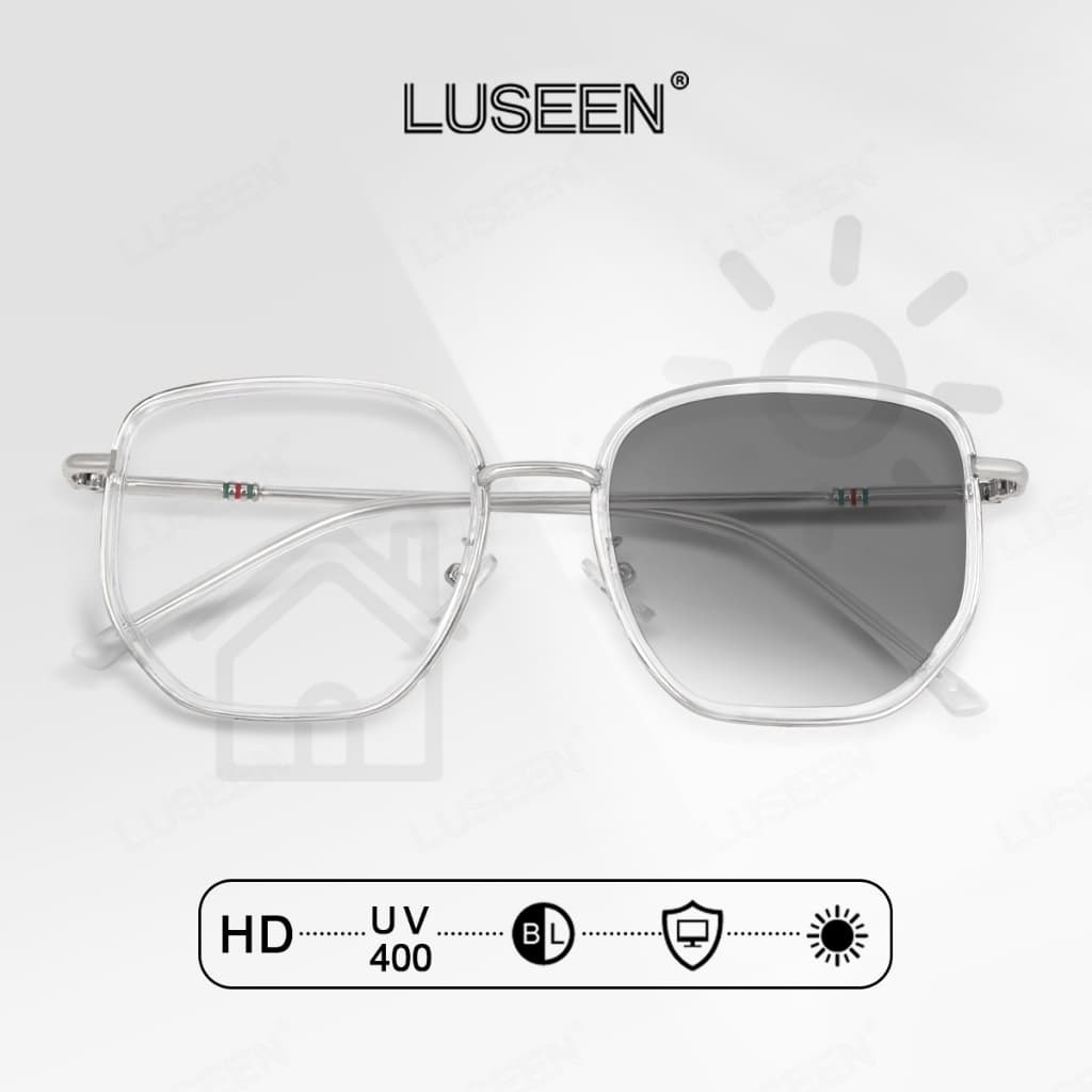 LUSEEN แว่นตา เปลี่ยนสี อัตโนมัติ ป้องกันรังสี กรองแสงสีฟ้า กรอบโลหะ สําหรับ ผู้หญิง ผู้ชาย แว่นตากันแดด…
