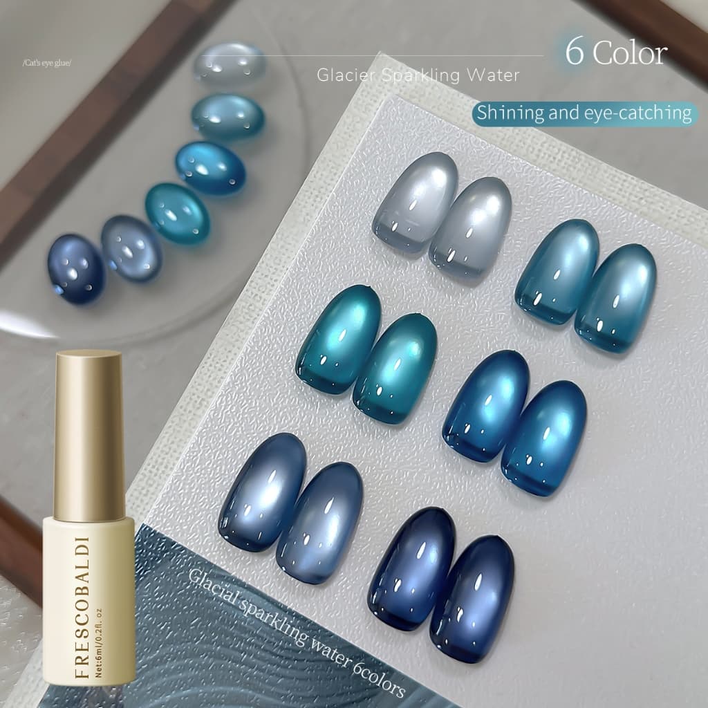 FRESCOBALDI 6 มล. ยาทาเล็บเจลสีฟ้าอ่อน Glacier Light Blue Cat Eye ขนาด เหมาะสําหรับร้านทําเล็บและทําเองที่บ้าน