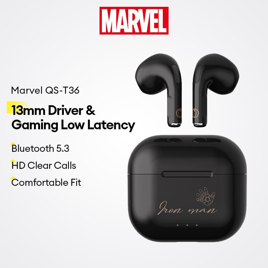 หูฟังบลูทูธ Marvel QS-T36 และหูฟังไร้สายพร้อมไดรเวอร์ Bluetooth 5.3 และ 13 มม. พร้อมการเล่นเกม Latency ต่ํา