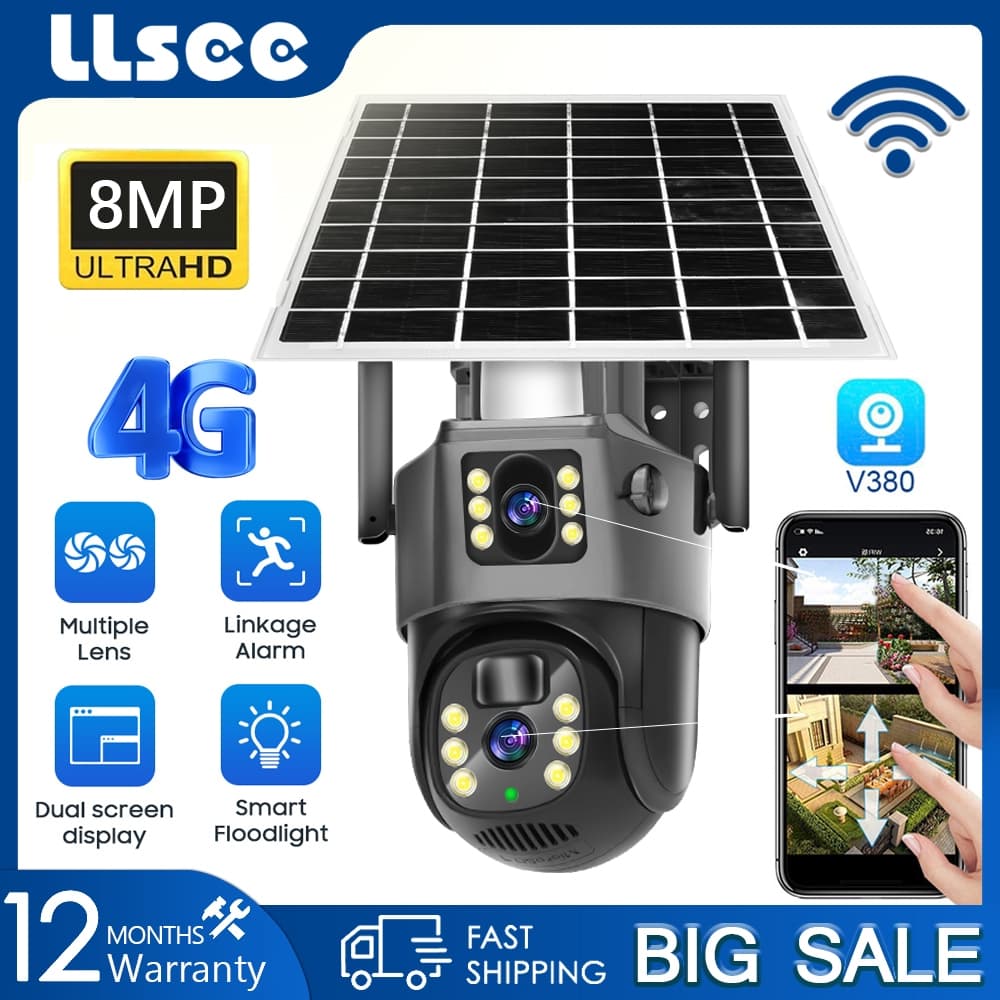 LLSEE V380 Pro 4K 8MP 4G ซิมการ์ดพลังงานแสงอาทิตย์กล้องวงจรปิดไร้สายกล้องวงจรปิดกลางแจ้ง WIFI…