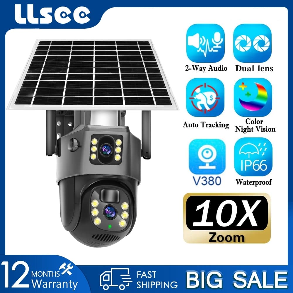 LLSEE v380 pro 8MP 4K 4G ซิมการ์ดกล้องวงจรปิดพลังงานแสงอาทิตย์กลางแจ้ง 360 PTZ 10X ซูมกล้องวงจรปิด WIFI…