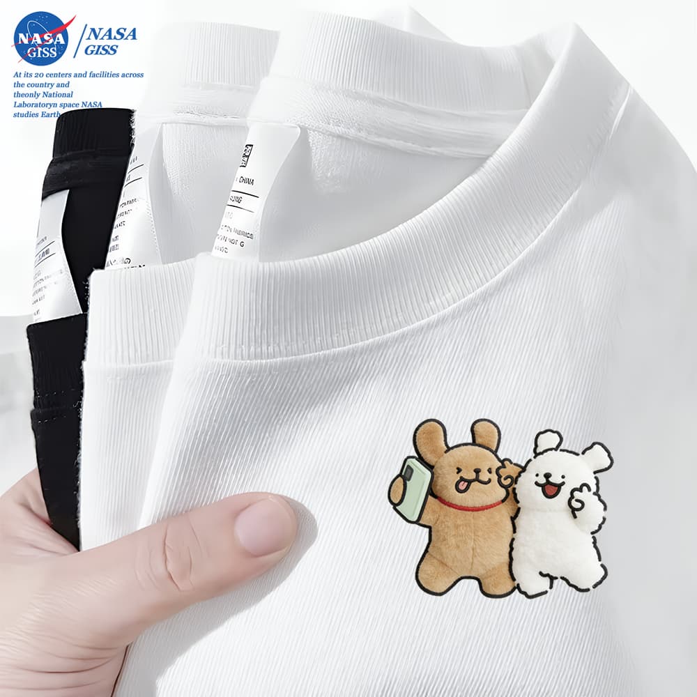 NASA เสื้อยืดชายหญิงแขนสั้น สไตล์ลําลอง summer ถ่ายรูปด้วยกัน พิมพ์ลาย คอตตอน คอกลม หลวมและระบายอากาศ