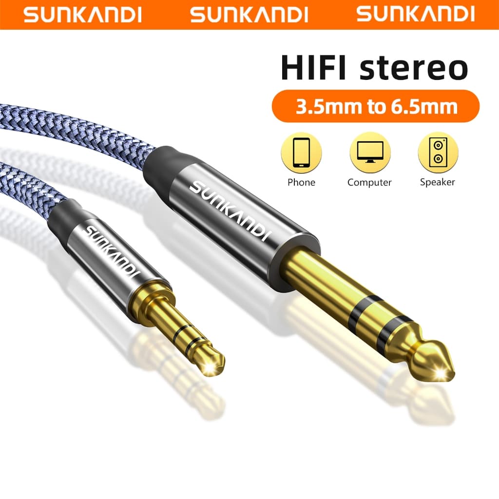 SUNKANDI AUX สายสัญญาณเสียง 3.5 มม. ถึง 6.35 มม. สําหรับโทรศัพท์ PV MP3