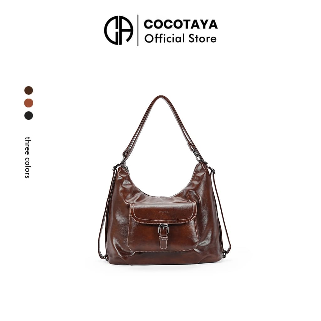 (COCOTAYA) Bag กระเป๋าหนัง PU ความจุขนาดใหญ่อินเทรนด์ย้อนยุค, กระเป๋าเป้