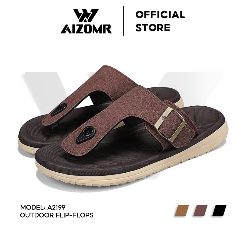 AIZOMR รองเท้าแตะผู้ชายทําจากหนังพื้นนิ่มใส่สบายและระบายอากาศเหมาะกับการใช้งานกลางแจ้งชายหาดกันลื่นและทนต่อการ…