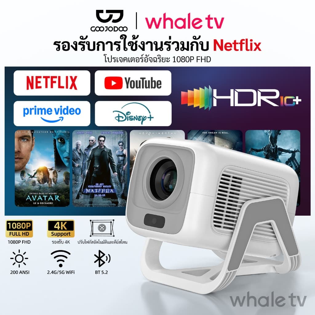 GOOJODOQ โปรเจคเตอร์ Netflix ของแท้ 1080P ความละเอียด Full HD Android 13.0 และ AI การควบคุมด้วยเสียง…