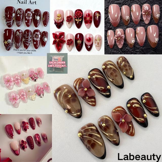 ทําด้วยมือ ประดิษฐ์กดบนเล็บรักหวานคริสตัลส่องไฟเล็บปลอมชุดนํามาใช้ใหม่ที่ถอดออกได้[10] พร้อมเครื่องมือฟรี 4ใน1