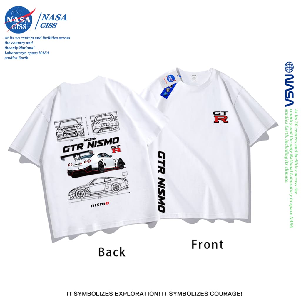 NASA เสื้อยืดชายหญิงแขนสั้น สไตล์ลําลอง summer GTR NISMO พิมพ์ลาย คอตตอน คอกลม หลวมและระบายอากาศ