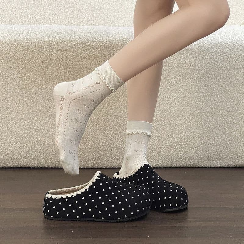 FANCYLEE BIRKENSTOCK รองเท้าแตะลายจุดลูกไม้แบบเรโทร สีดําสําหรับผู้หญิง ทําจากหนังแก้ว