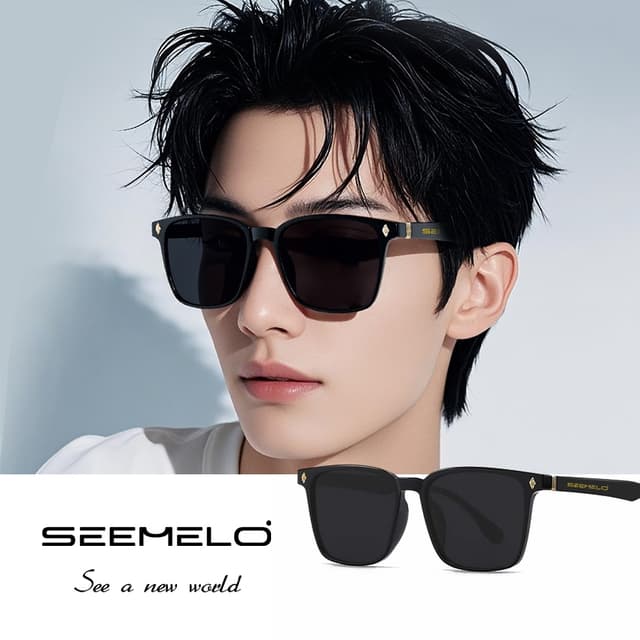 SEEMELO สําหรับทุกเพศ แบบโพลาไรซ์สแควร์กรอบ ป้องกันแสงUV400 เหมาะสําหรับการขับรถ ขี่จักรยาน วิ่ง และตกปลา