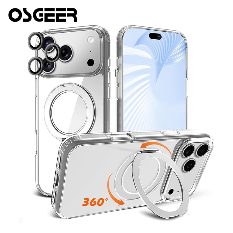 OSGEER เคสแม่เหล็กสําหรับ iPhone 17 16 15 14 13 12 11 Pro Max, [พร้อม 360° ขาตั้งแหวนหมุนได้] ป้องกันการหล่น,…