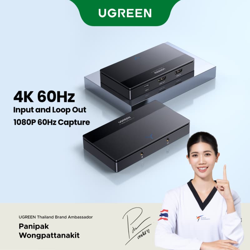 Ugreen การ์ดจับภาพวิดีโอ HDMI OUT/IN 4K30HZ USB C Capture Recording 2K 30Hz สําหรับไลฟ์สด บันทึกวิดีโอ…