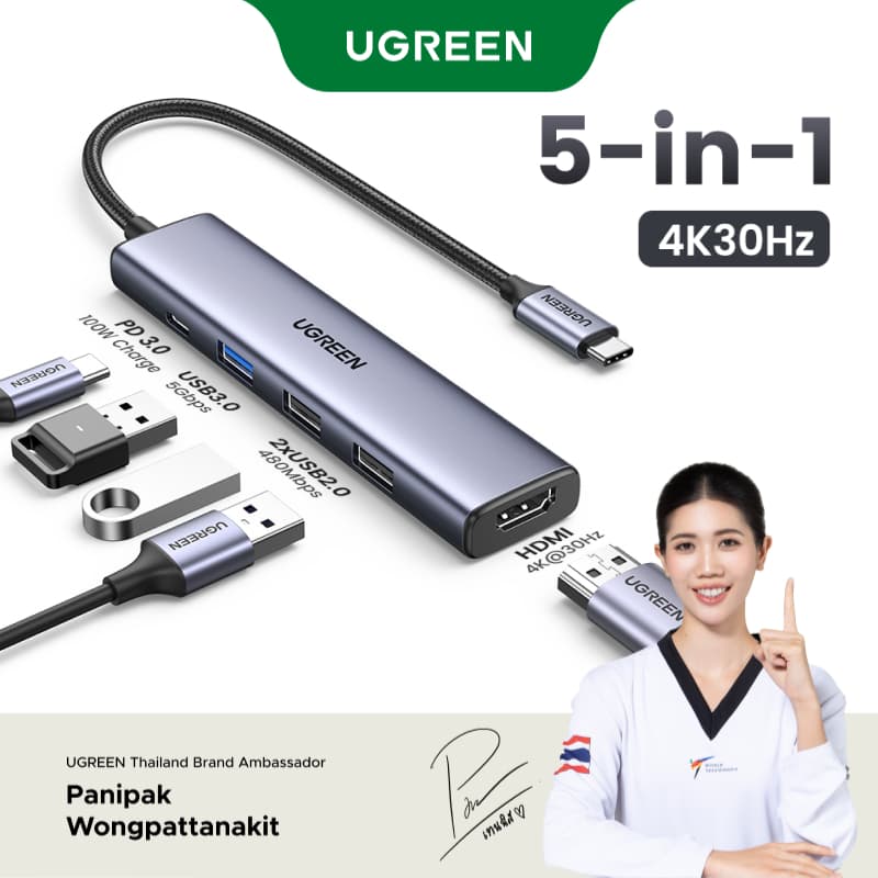 UGREEN ใหม่ • 60hz ฮับอะแดปเตอร์ USB สีเขียว 4K 60Hz USB C เป็น HDMI 2.0 RJ45 USB 3.0 PD อุปกรณ์เสริม สําหรับ…