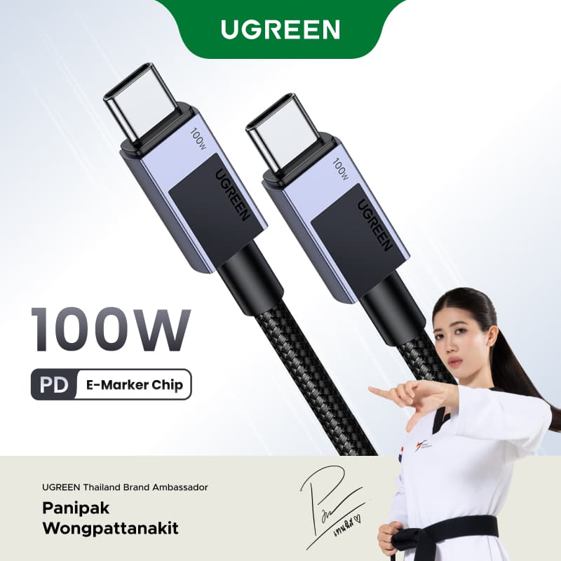 UGREEN PD 100W ประเภท C Fast สายชาร์จ Upgrated E-Marker ชิป USB 3.0 ข้อมูลสําหรับ iPhone 18 Pro Max iPhone…