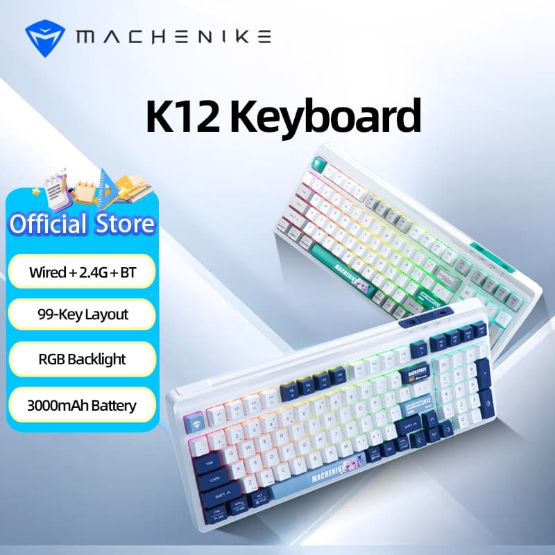 Machenike K12 คีย์บอร์ดเมมเบรน Tri-Mode, บลูทูธไร้สาย 2.4G แบบมีสาย, เค้าโครง 99 คีย์, ไฟแบ็คไลท์ RGB,…