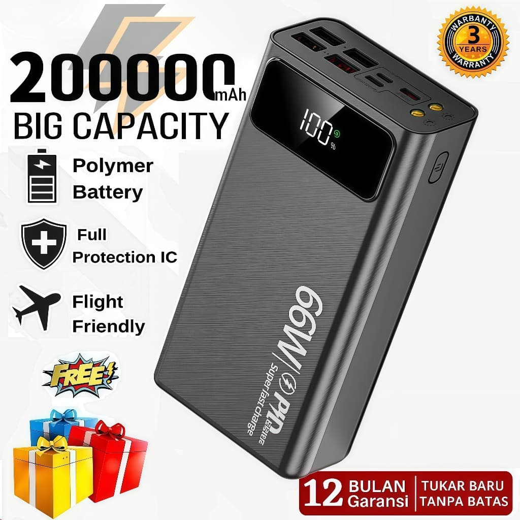 🚀【 รับประกัน 5 ปี】 ต้นฉบับต้นฉบับ 200,000mAh powerbank ชาร์จเร็วพร้อมอินเทอร์เฟซอินพุต USB3 4…