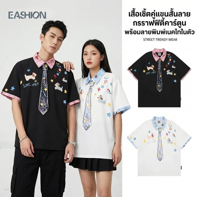 เสื้อโปโลเกาหลี ทําจากผ้าฝ้ายและผ้าโพลีเอสเตอร์ แขนสั้น ปกน่ารัก ทรงหลวม สไตล์โอทดและสวมใส่ในชีวิตประจําวัน