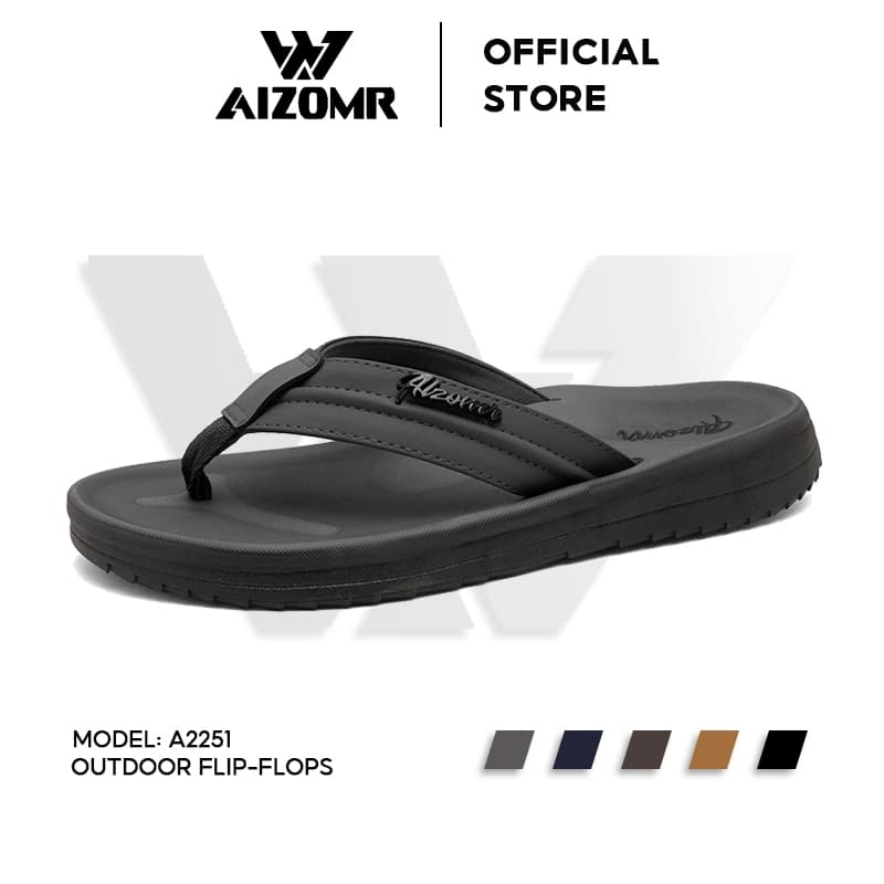 AIZOMR รองเท้าแตะผู้ชาย รองเท้าแตะ ทนต่อการสึกหรอ กันลื่น รองรับอุ้งเท้า สไตล์สีทึบ รุ่น A2251